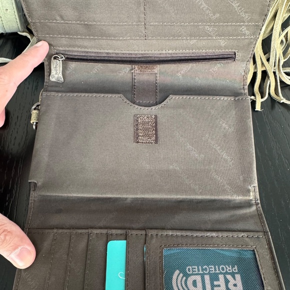 Trinity Ranch Aztec Tooled Fringe Concealed Carry Tote/Crossbody + Wallet Green - Picture 8 of 8